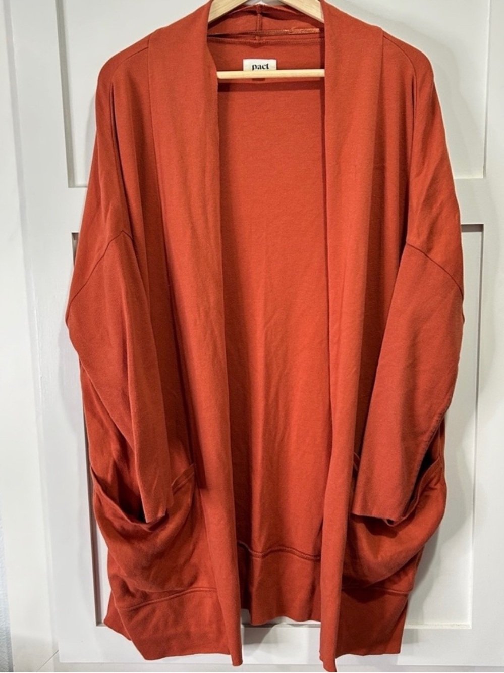 Pact Women's Airplane Open-Front Long Cardigan Jacket - Burnt Orange XS/S